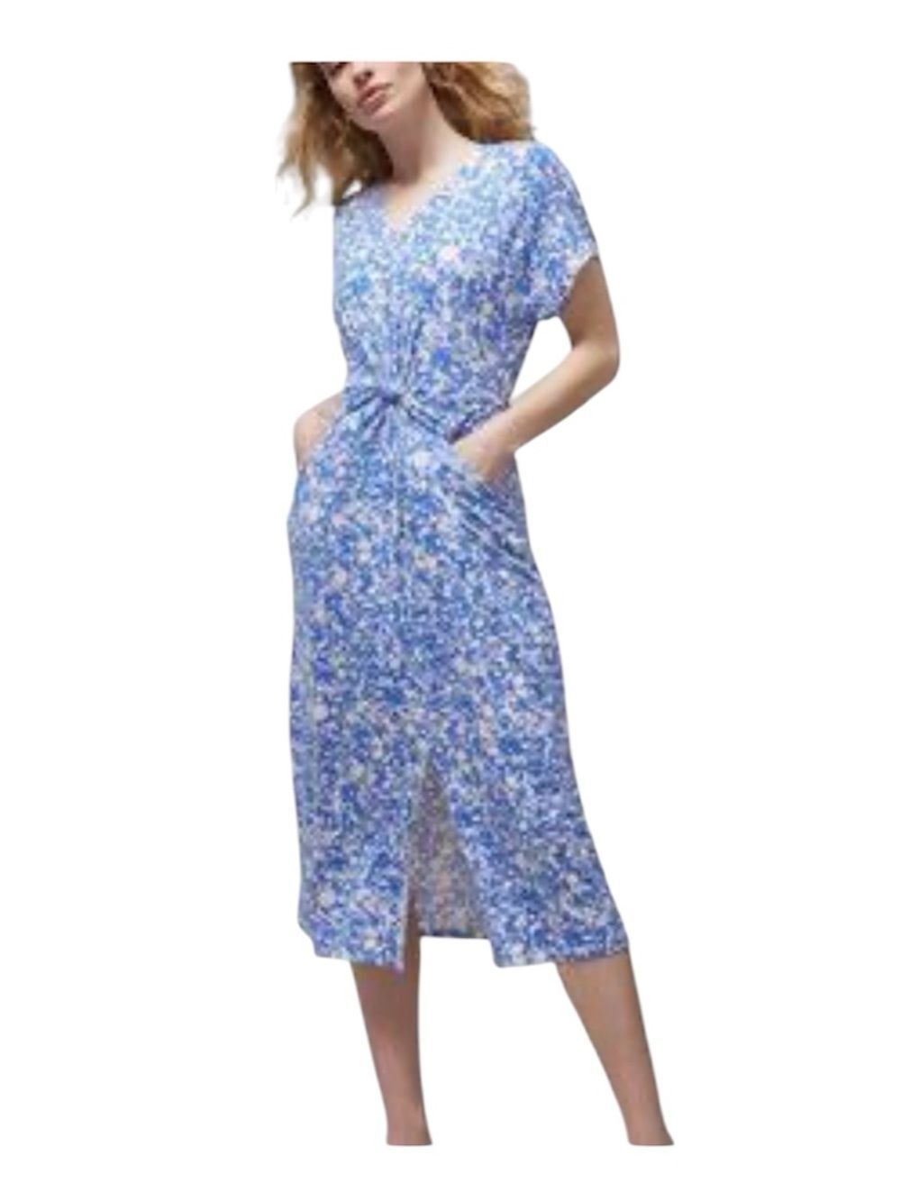 Soma weekend blue white jersey knot front short sleeve midi dress XXL